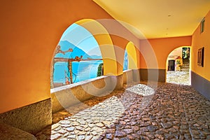 Arcade with a view on Lake Lugano, Oria, Valsolda, Italy