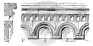 Arcaded cornice polygonal end of a chancel or chapel vintage engraving photo