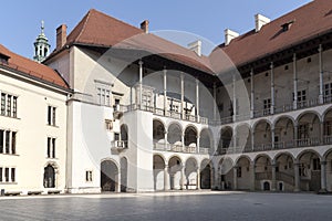 Arcaded courtyard of Royal Castle Wawel in Cracow in Poland photo