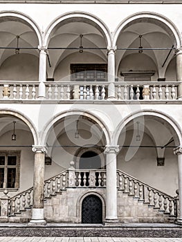 Arcaded courtyard at Wawel castle, Krakow, Poland