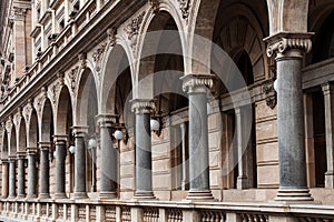 Arcades along the building of the National Theater in Prague