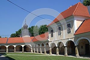 The arcades around the church of Our Lady of Jerusalem at Trski Vrh in Krapina, Croatia