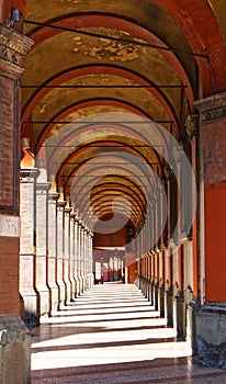 The arcades of Bologna, university area near The Porta Zamboni gate in Bologna, Italy