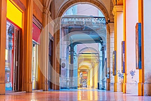 Arcades in the center of old town Bologna Italy