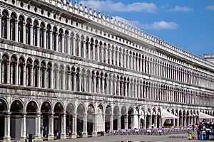 Arcades of the facade on Piazza San Marco in Venice, Italy