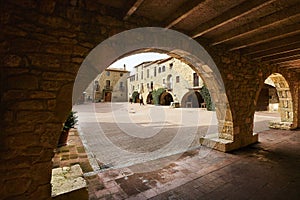 Arcades. Medieval village of Monells. Girona, Costa Brava. Catalunya. Spain photo