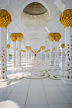 Arcades in the Sheikh Zayed Grand Mosque.Abu Dhabi.UAE