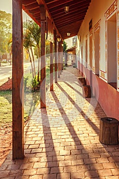 Arcades on a street in the village Concepcion, jesuit missions in the Chiquitos region, Bolivia