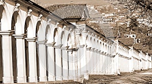 Arcades in Vicenza in Italy with sepia toned effec