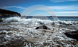 Arcadia National Park coastline with crashing waves. photo