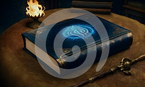 Arcane Book with Glowing Blue Glyphs