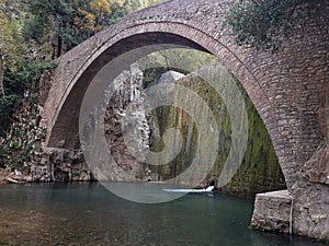 Arced bridge of palaiokarya in trikala perfecture greece autumn colors