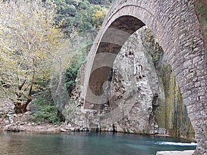 Arced bridge of palaiokarya in trikala perfecture greece autumn colors