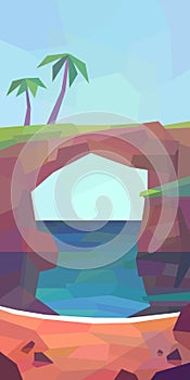 Low poly natural arch in water