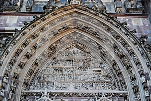 Arch above main doors at Romanesque Church in Thann, France