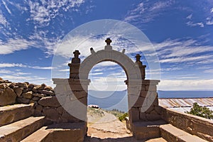 Arch above titicaca lake in peru