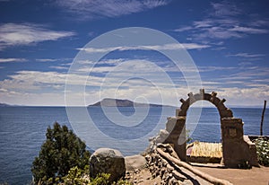 Arch above titicaca lake in peru
