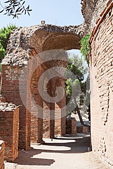 Arch of the ancient greek theater in Taormina, Sicily, Italy