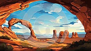 Lofi Illustration Of Arch Rock Landscape In Arches National Park