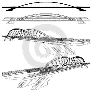 Arch Bridge Construction Structure Vector. Illustration Isolated On White Background.