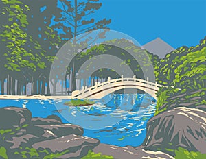 Arch Bridge Guanghua Pool National Chiang Kai-shek Memorial Hall Taiwan WPA Art Deco Poster
