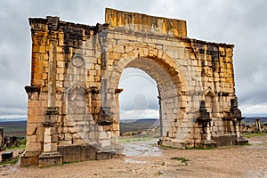 Arch of Caracalla (Triumphal Arch) in Roman town Volubilis, Morocco