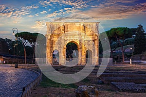 The Arch of Constantine by the Coliseum, night view, Rome, Italy