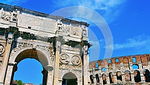 Arch of Constantine and Coliseum in Rome, Italy