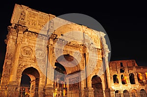 Arch of Constantine and Coliseum in Rome, Italy