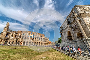 Arch of Constantine and Coliseum in Rome, Italy