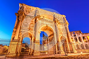 The Arch of Constantine and the Colosseum in Rome, Italy