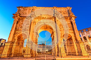 The Arch of Constantine and the Colosseum in Rome, Italy