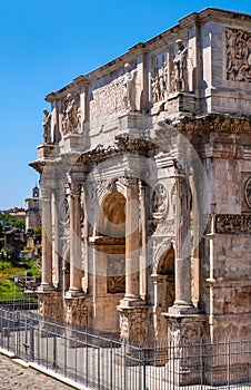 Arch of Constantine the Great emperor Arco di Costantino between Colosseum and Palatine Hill at Via Triumphalis in Rome in Italy