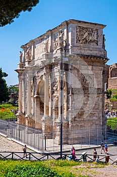 Arch of Constantine the Great emperor Arco di Costantino between Colosseum and Palatine Hill at Via Triumphalis in Rome in Italy