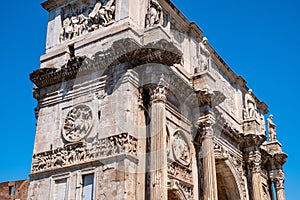 Arch of Constantine the Great emperor Arco di Costantino between Colosseum and Palatine Hill at Via Triumphalis in Rome in Italy