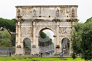 The Arch of Constantine, a triumphal arch in Rome, Italy