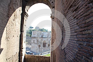 Arch of Constantine view from Top floors of Colosseum - Rome, Italy