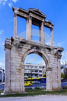 The Arch of Hadrian, most commonly known in Greek as Hadrian`s Gate in Athens Greece