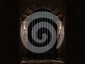 Arch and iron castle gate