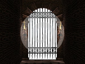 Arch with iron gate isolated