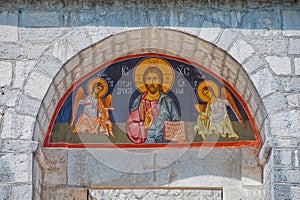 Arch with orthodox picture of Jesus, Montenegro