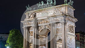 Arch of Peace in Simplon Square timelapse at night. It is a neoclassical triumph arch