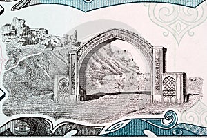Arch of Qala-e-Bost in Lashkar Gah from money