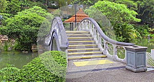 Arch shape stone bridge in garden