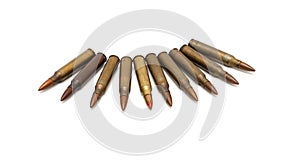 Arch of spread M16 cartridges isolated photo