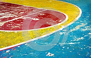 The Arch of Three Point Line and Foul Line with Free Throw or Restraining Circle of Basketball Court. photo