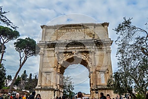 Arch of Titus is a honorific arch in Roman forum Rome Italy