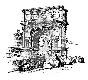 Arch of Titus, honorific arch, vintage engraving