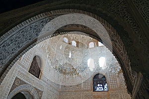 Arch to Hall of the Two sisters at Nasrid palace of the Alhambra in Granada, Andalusia