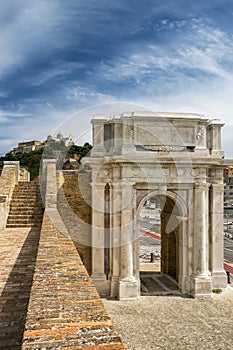 The Arch of Trajan and behind the Cathedral of St Cyriac, Ancona, Marche, Italy